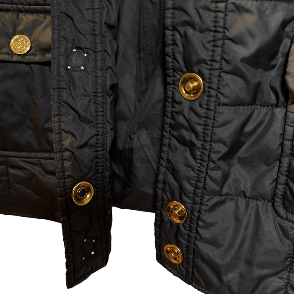 Tory Burch Black Quilted Puffer Vest Gold Logo Snap Button Preppy Luxury Large L - Picture 8 of 10